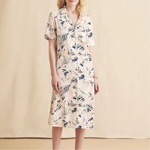 FAHERTY Linen Blend Palm Print Canopy Dress Women’s Size Small S Beige Tan